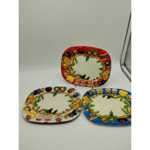 Set Of 5 Ramco Trading Corp Vintage Christmas 7.5" Tray Plastic Wax Back